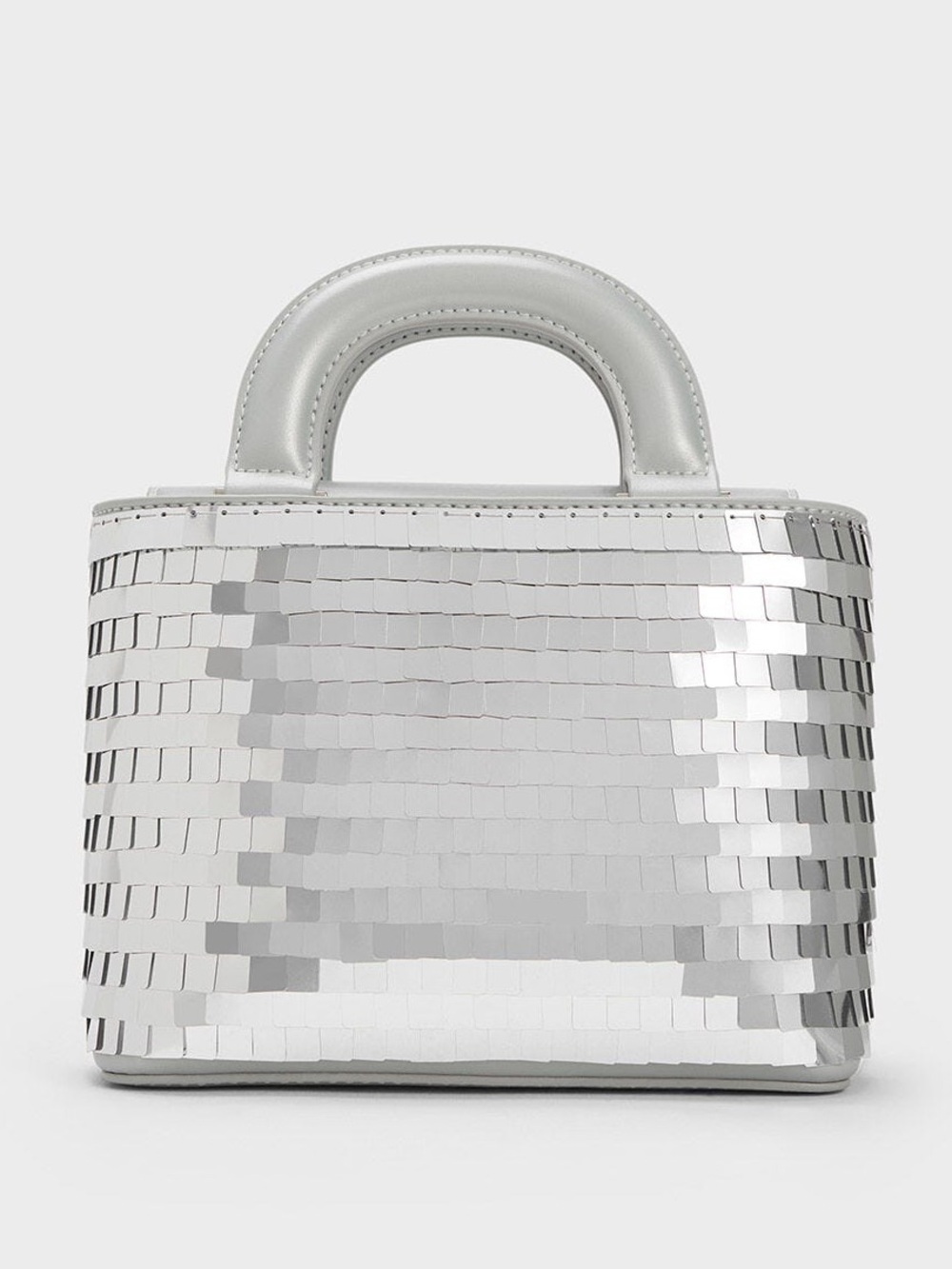 New Charles and Keith Silver Sequinned Double Handle Tote Bag Small Sequins
